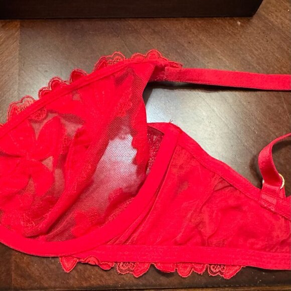 GORGEOUS Victoria's Secret 32DDD Very Sexy Red Floral Lace Appliqué Plunge Bra - Picture 5 of 8